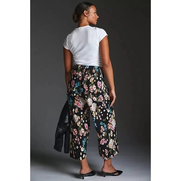 Anthropologie Maeve The Colette Crop Wide Leg Floral Black Pants Size 22W - Picture 2 of 10